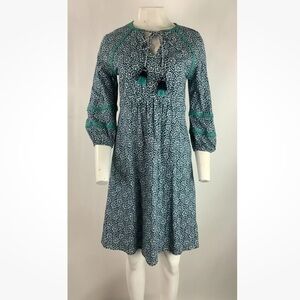 Boden Sz 6 US Heidi Jersey Tunic Dress Green 100% Cotton Floral Print Casual